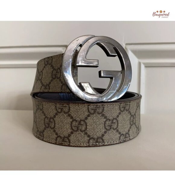 Auth Gucci Dark Brown GG Plus Monogram Interlocking G Buckle Belt Size 85/34 - Picture 13 of 14
